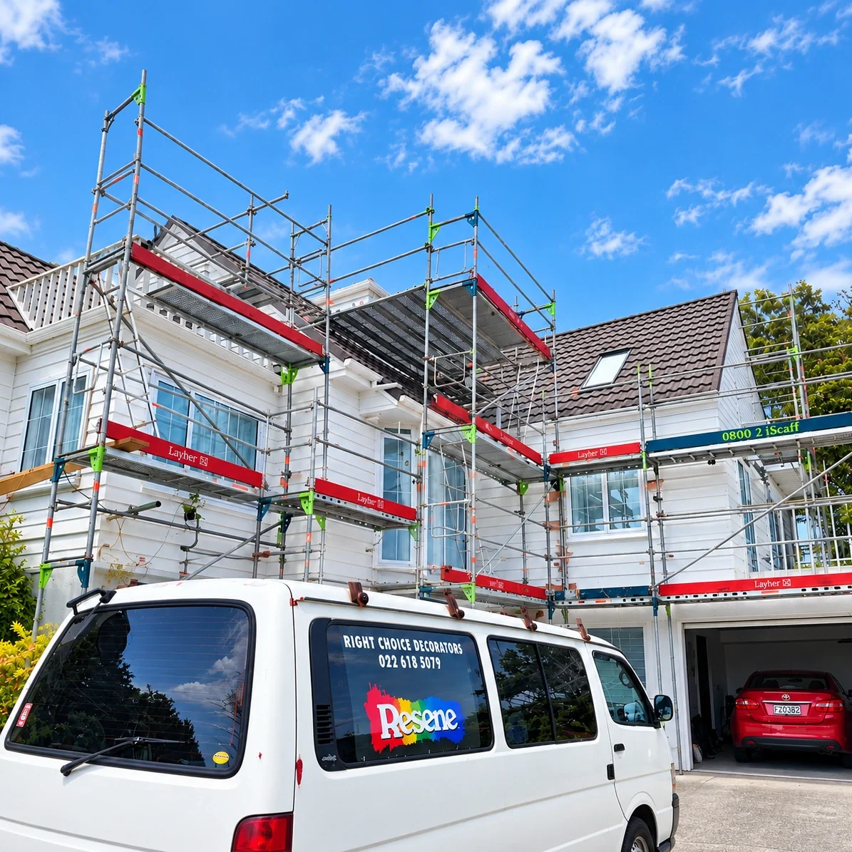 Wellington home prepared for exterior painting with professional scaffolding